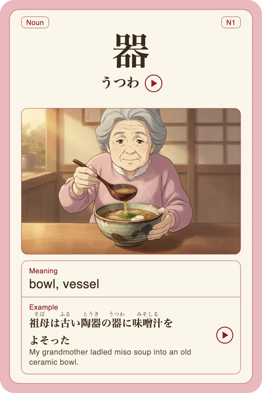 An example N1 card: 器 — bowl