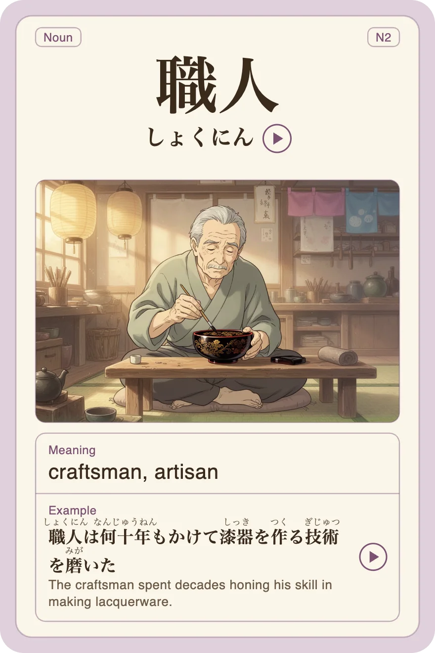 An example N2 card: 職人 — craftsman